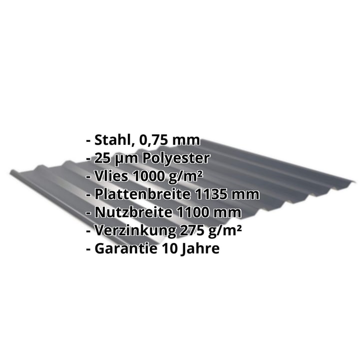 Trapezblech 20/1100 | Dach | Anti-Tropf 1000 g/m² | Stahl 0,75 mm | 25 µm Polyester | 7016 - Anthrazitgrau #2