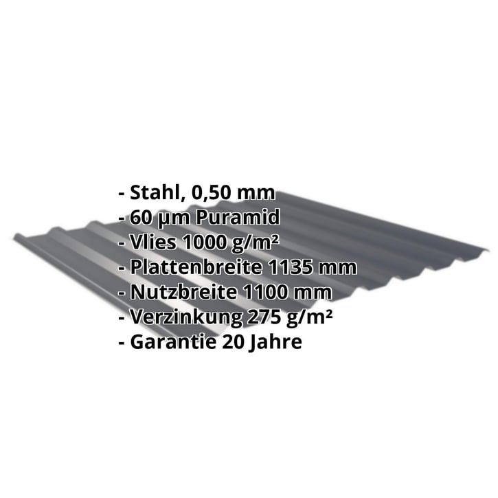 Trapezblech 20/1100 | Dach | Anti-Tropf 1000 g/m² | Stahl 0,50 mm | 60 µm Puramid | 7016 - Anthrazitgrau #2