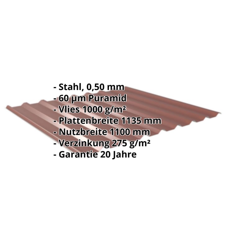 Trapezblech 20/1100 | Dach | Anti-Tropf 1000 g/m² | Stahl 0,50 mm | 60 µm Puramid | 8012 - Rotbraun #2