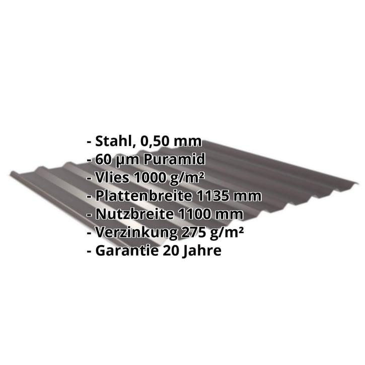 Trapezblech 20/1100 | Dach | Anti-Tropf 1000 g/m² | Stahl 0,50 mm | 60 µm Puramid | 8017 - Schokoladenbraun #2