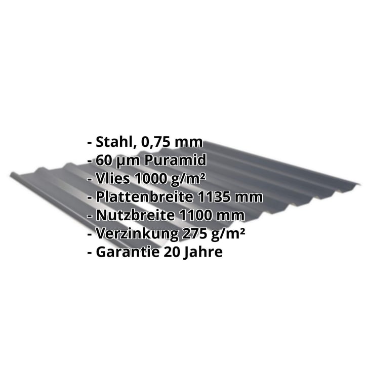 Trapezblech 20/1100 | Dach | Anti-Tropf 1000 g/m² | Stahl 0,75 mm | 60 µm Puramid | 7016 - Anthrazitgrau #2