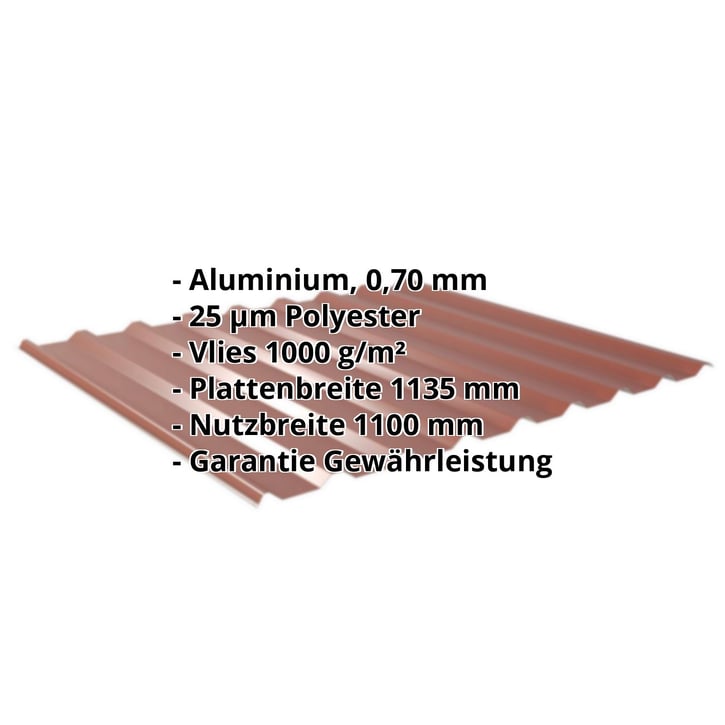 Trapezblech 20/1100 | Dach | Anti-Tropf 1000 g/m² Aluminium 0,70 mm | 25 µm Polyester | 8012 - Rotbraun Trapezblech 20/1100 | Dach | Anti-Tropf 1000 g/m² | Aluminium 0,70 mm | 25 µm Polyester | 8012 - Rotbraun #2