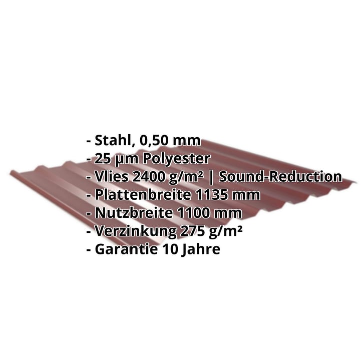Trapezblech 20/1100 | Dach | Anti-Tropf 2400 g/m² | Stahl 0,50 mm | 25 µm Polyester | 3005 - Weinrot #2