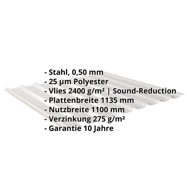 Trapezblech 20/1100 | Dach | Anti-Tropf 2400 g/m² | Stahl 0,50 mm | 25 µm Polyester | 7035 - Lichtgrau #2