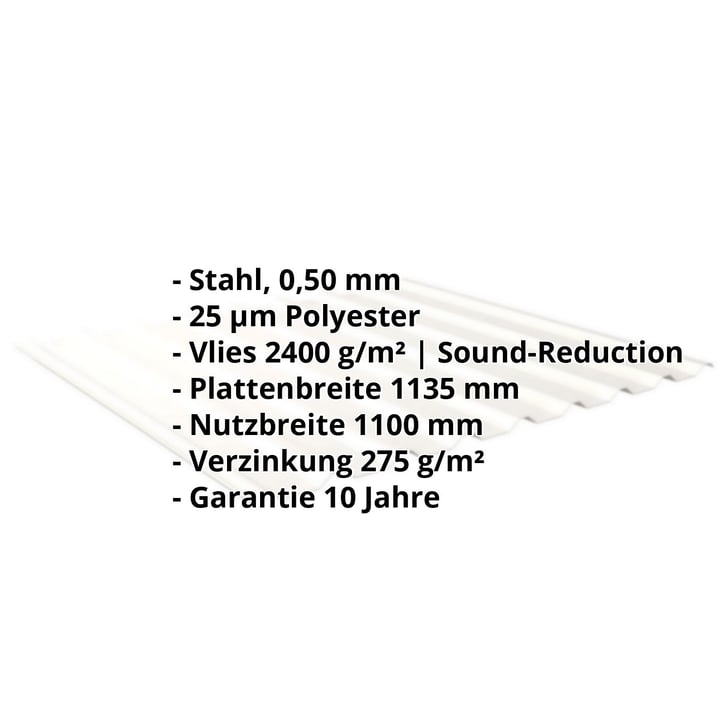 Trapezblech 20/1100 | Dach | Anti-Tropf 2400 g/m² | Stahl 0,50 mm | 25 µm Polyester | 9010 - Reinweiß #2