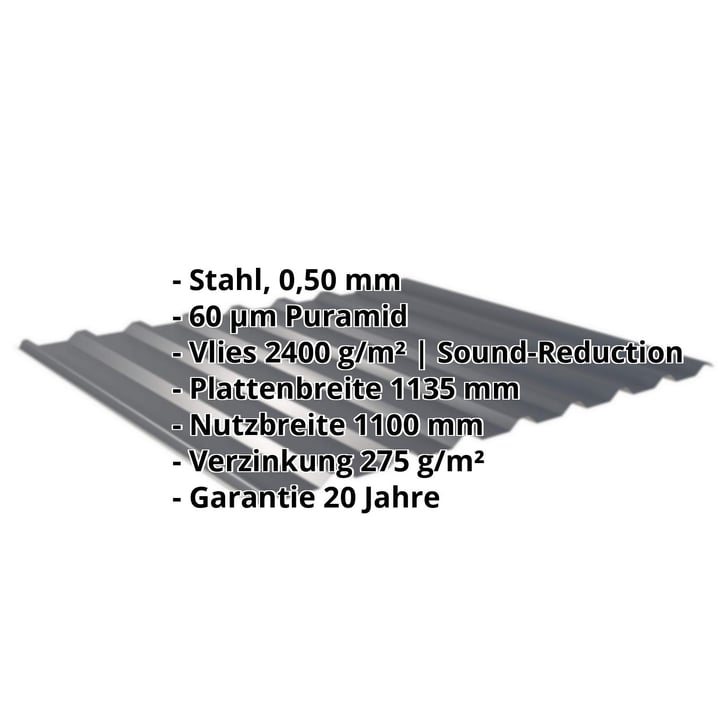 Trapezblech 20/1100 | Dach | Anti-Tropf 2400 g/m² | Stahl 0,50 mm | 60 µm Puramid | 7016 - Anthrazitgrau #2