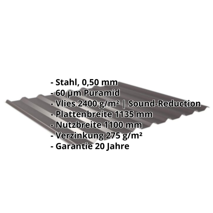 Trapezblech 20/1100 | Dach | Anti-Tropf 2400 g/m² | Stahl 0,50 mm | 60 µm Puramid | 8017 - Schokoladenbraun #2