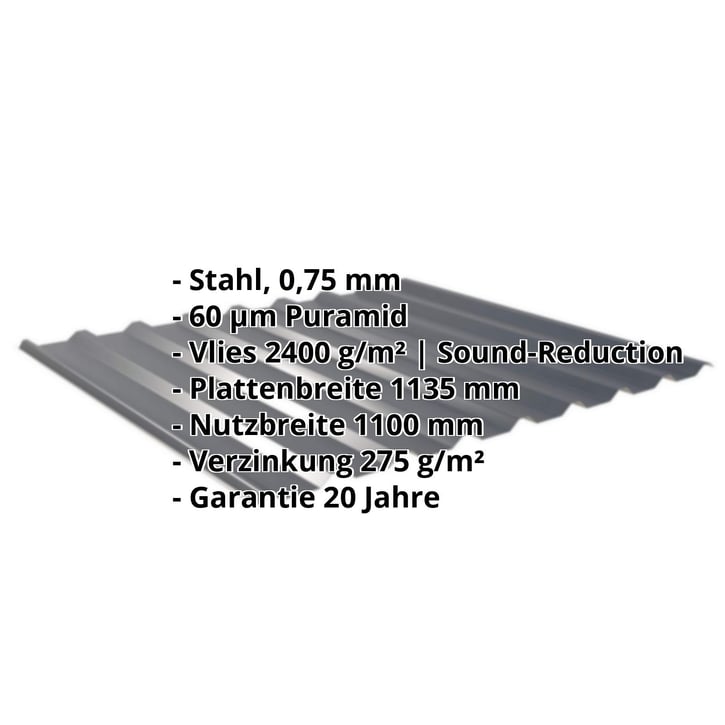 Trapezblech 20/1100 | Dach | Anti-Tropf 2400 g/m² | Stahl 0,75 mm | 60 µm Puramid | 7016 - Anthrazitgrau #2