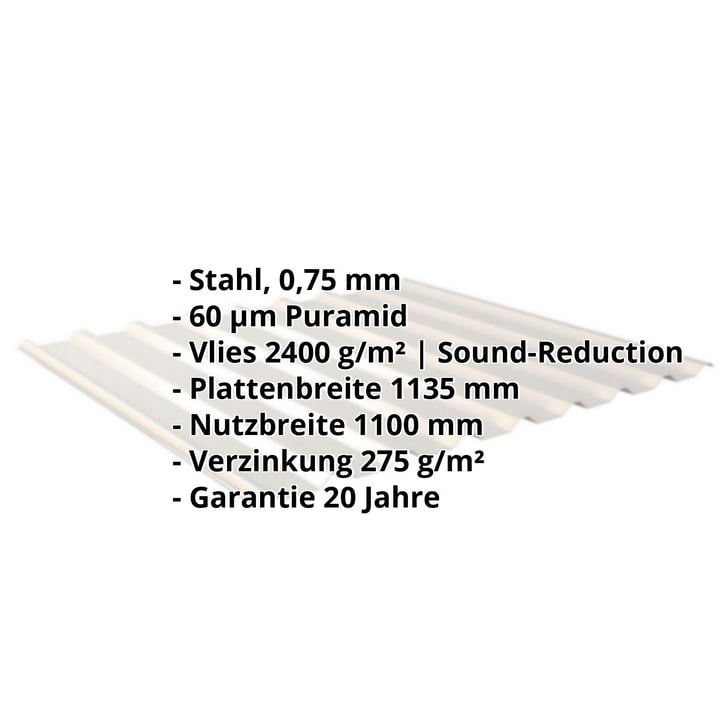 Trapezblech 20/1100 | Dach | Anti-Tropf 2400 g/m² | Stahl 0,75 mm | 60 µm Puramid | 9002 - Grauweiß #2