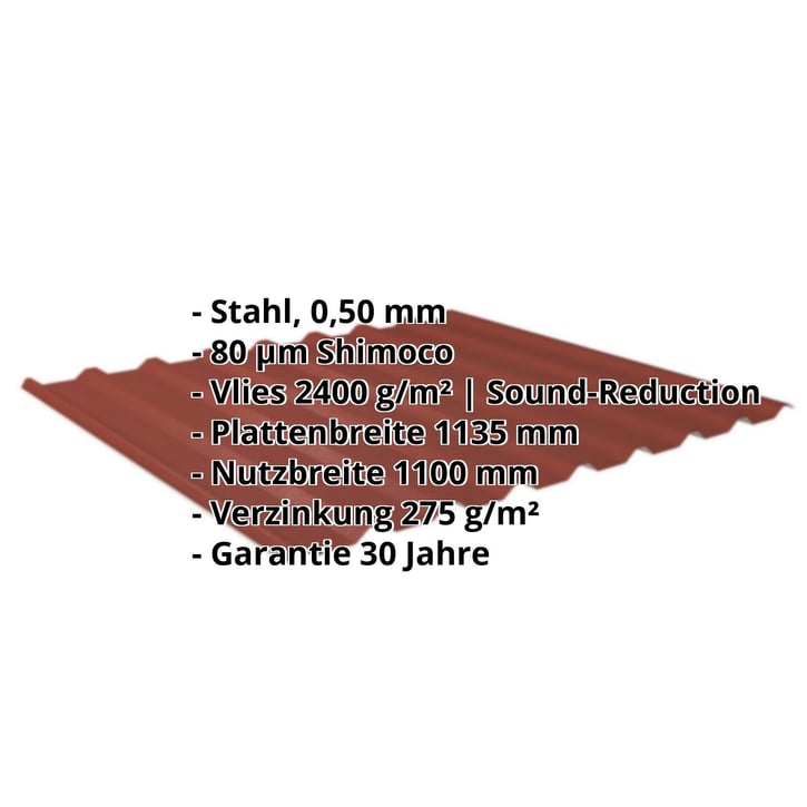 Trapezblech 20/1100 | Dach | Anti-Tropf 2400 g/m² | Stahl 0,50 mm | 80 µm Shimoco | 3009 - Oxidrot #2