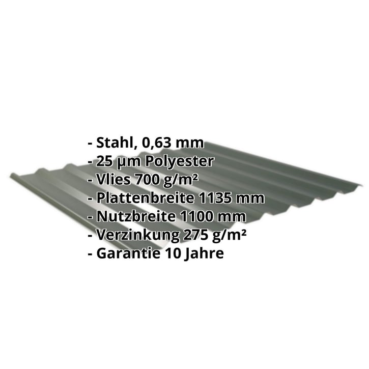 Trapezblech 20/1100 | Dach | Anti-Tropf 700 g/m² Stahl 0,63 mm | 25 µm Polyester | 6020 - Chromoxidgrün Trapezblech 20/1100 | Dach | Anti-Tropf 700 g/m² | Stahl 0,63 mm | 25 µm Polyester | 6020 - Chromoxidgrün #2