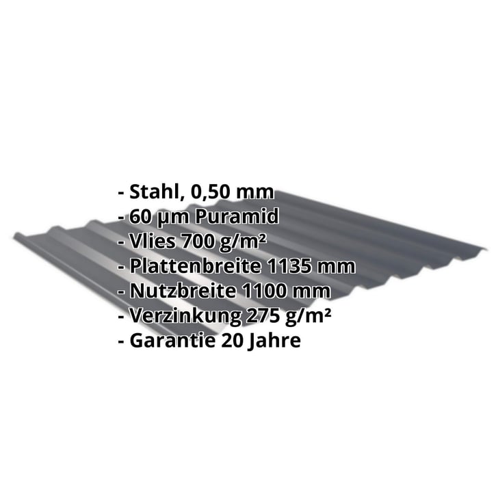 Trapezblech 20/1100 | Dach | Anti-Tropf 700 g/m² | Stahl 0,50 mm | 60 µm Puramid | 7016 - Anthrazitgrau #2