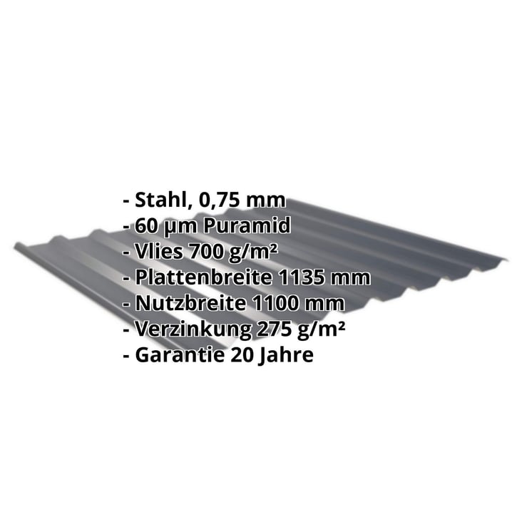 Trapezblech 20/1100 | Dach | Anti-Tropf 700 g/m² | Stahl 0,75 mm | 60 µm Puramid | 7016 - Anthrazitgrau #2