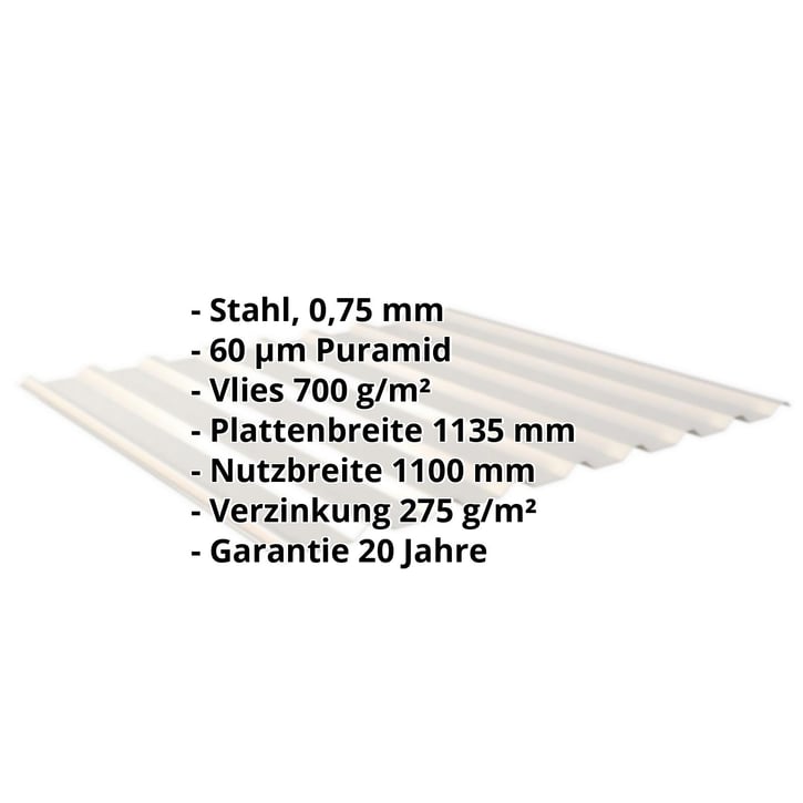 Trapezblech 20/1100 | Dach | Anti-Tropf 700 g/m² | Stahl 0,75 mm | 60 µm Puramid | 9002 - Grauweiß #2