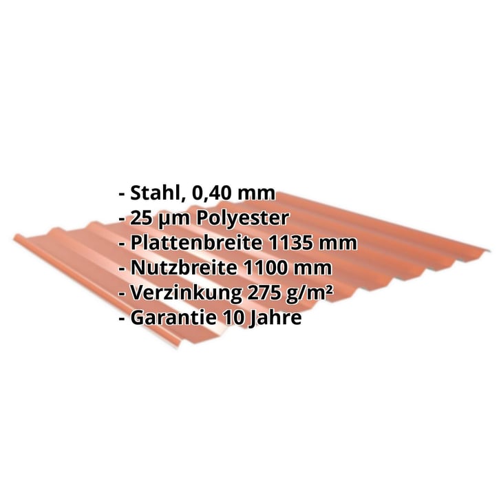 Trapezblech 20/1100 | Dach | Sonderposten | Stahl 0,40 mm | 25 µm Polyester | 8004 - Kupferbraun #2