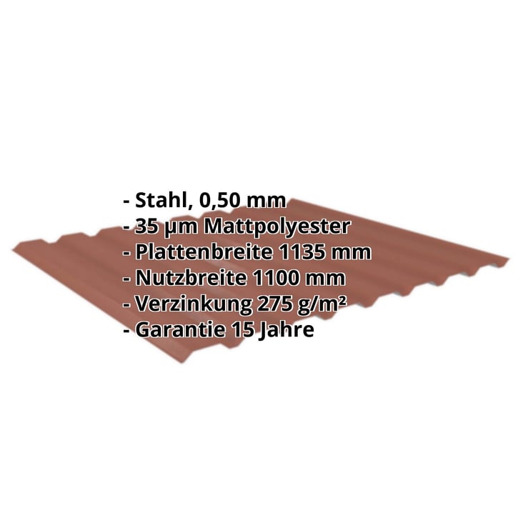 Trapezblech 20/1100 | Wand Stahl 0,50 mm | 35 µm Mattpolyester | 75 - Ziegelrot Trapezblech 20/1100 | Wand | Stahl 0,50 mm | 35 µm Mattpolyester | 75 - Ziegelrot #2