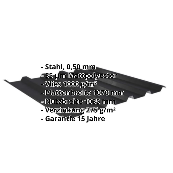 Trapezblech 35/207 | Dach | Anti-Tropf 1000 g/m² | Stahl 0,50 mm | 35 µm Mattpolyester | 33 - Schwarz #2