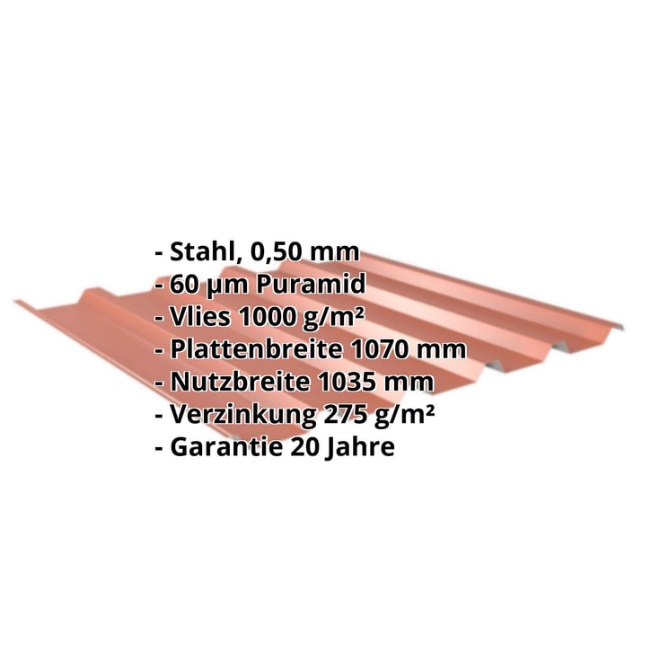 Trapezblech 35/207 | Dach | Anti-Tropf 1000 g/m² | Stahl 0,50 mm | 60 µm Puramid | 8004 - Kupferbraun #2