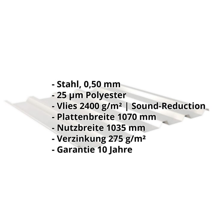Trapezblech 35/207 | Dach | Anti-Tropf 2400 g/m² Stahl 0,50 mm | 25 µm Polyester | 9006 - Weißaluminium Trapezblech 35/207 | Dach | Anti-Tropf 2400 g/m² | Stahl 0,50 mm | 25 µm Polyester | 9006 - Weißaluminium #2