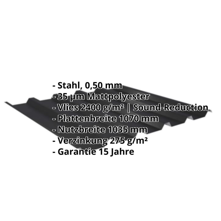 Trapezblech 35/207 | Dach | Anti-Tropf 2400 g/m² | Stahl 0,50 mm | 35 µm Mattpolyester | 33 - Schwarz #2