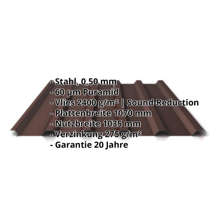 Trapezblech 35/207 | Dach | Anti-Tropf 2400 g/m² | Stahl 0,50 mm | 60 µm Puramid | 8017 - Schokoladenbraun #2