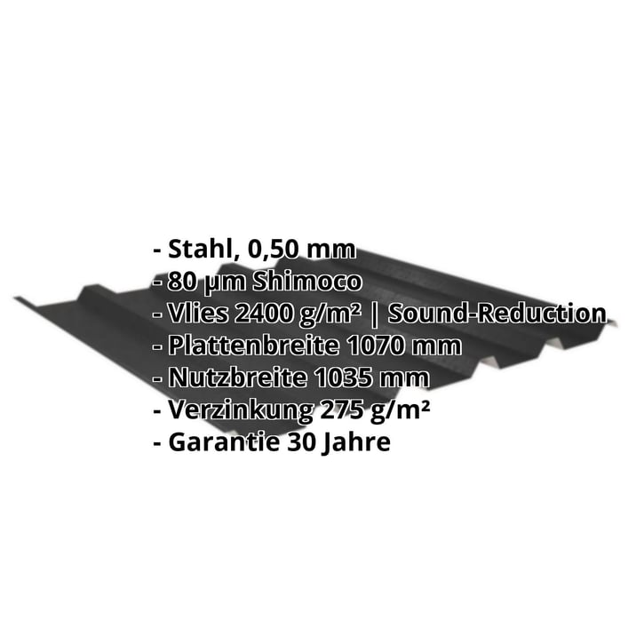 Trapezblech 35/207 | Dach | Anti-Tropf 2400 g/m² | Stahl 0,50 mm | 80 µm Shimoco | 9005 - Tiefschwarz #2