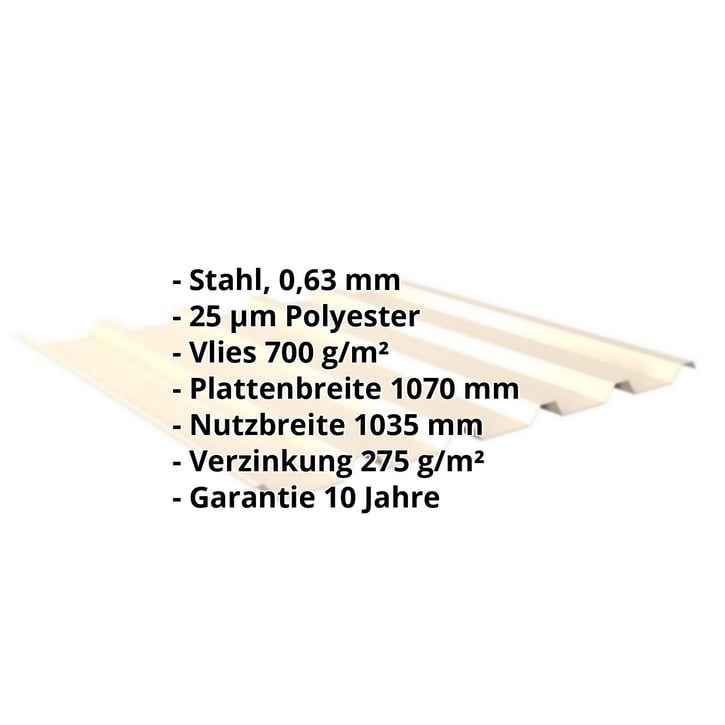 Trapezblech 35/207 | Dach | Anti-Tropf 700 g/m² | Stahl 0,63 mm | 25 µm Polyester | 1015 - Hellelfenbein #2