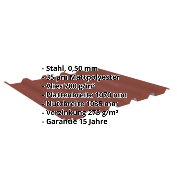 Trapezblech 35/207 | Dach | Anti-Tropf 700 g/m² | Stahl 0,50 mm | 35 µm Mattpolyester | 29 - Rot #2