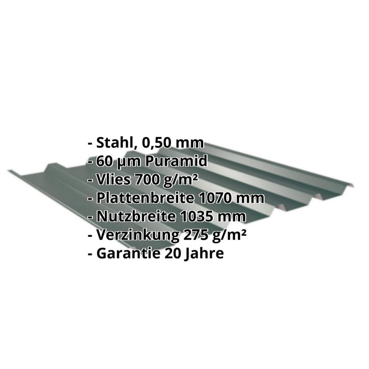 Trapezblech 35/207 | Dach | Anti-Tropf 700 g/m² | Stahl 0,50 mm | 60 µm Puramid | 6005 - Moosgrün #2