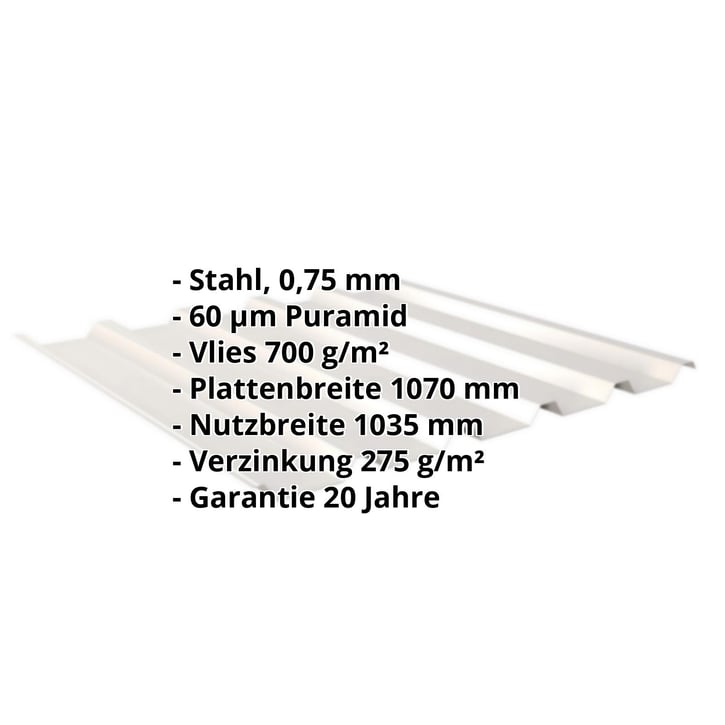 Trapezblech 35/207 | Dach | Anti-Tropf 700 g/m² Stahl 0,75 mm | 60 µm Puramid | 9002 - Grauweiß Trapezblech 35/207 | Dach | Anti-Tropf 700 g/m² | Stahl 0,75 mm | 60 µm Puramid | 9002 - Grauweiß #2