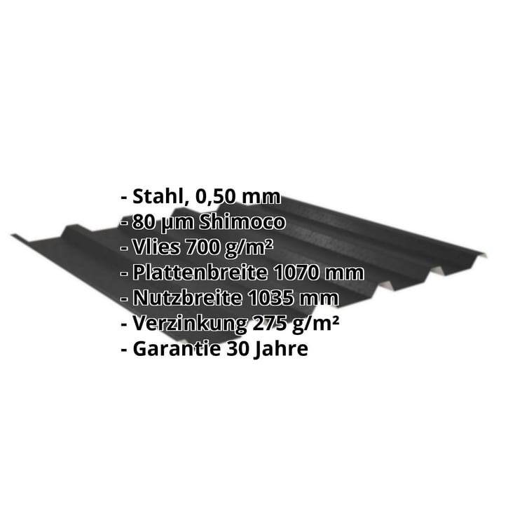 Trapezblech 35/207 | Dach | Anti-Tropf 700 g/m² | Stahl 0,50 mm | 80 µm Shimoco | 9005 - Tiefschwarz #2