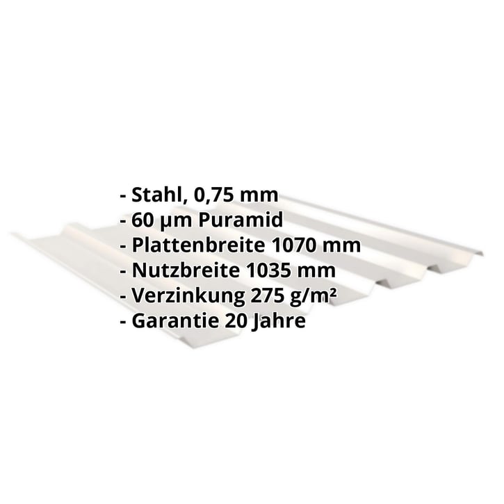 Trapezblech 35/207 | Dach | Stahl 0,75 mm | 60 µm Puramid | 9002 - Grauweiß #2