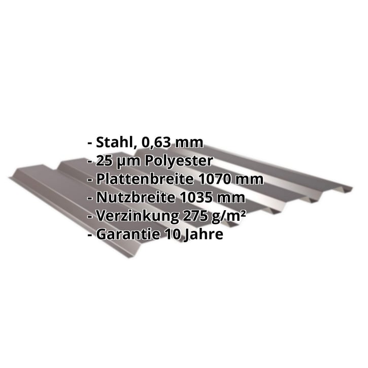 Trapezblech 35/207 | Wand Stahl 0,63 mm | 25 µm Polyester | 8017 - Schokoladenbraun Trapezblech 35/207 | Wand | Stahl 0,63 mm | 25 µm Polyester | 8017 - Schokoladenbraun #2