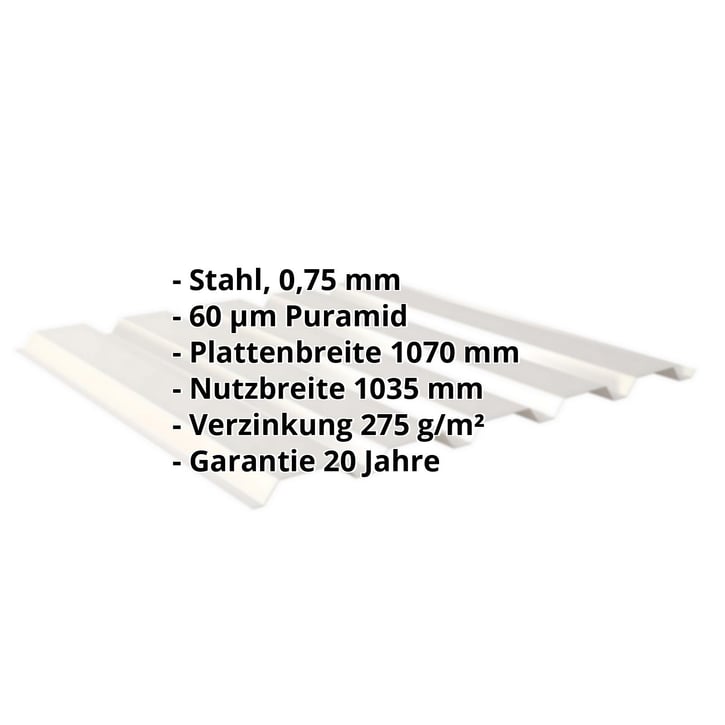 Trapezblech 35/207 | Wand | Stahl 0,75 mm | 60 µm Puramid | 9002 - Grauweiß #2