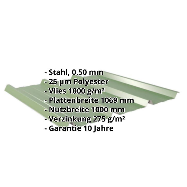 Trapezblech 45/333 | Dach | Anti-Tropf 1000 g/m² | Stahl 0,50 mm | 25 µm Polyester | 6011 - Resedagrün #2