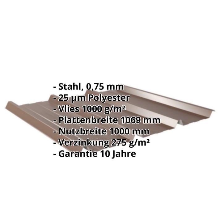 Trapezblech 45/333 | Dach | Anti-Tropf 1000 g/m² | Stahl 0,75 mm | 25 µm Polyester | 8011 - Nussbraun #2