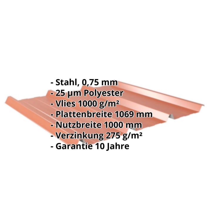 Trapezblech 45/333 | Dach | Anti-Tropf 1000 g/m² | Stahl 0,75 mm | 25 µm Polyester | 8004 - Kupferbraun #2