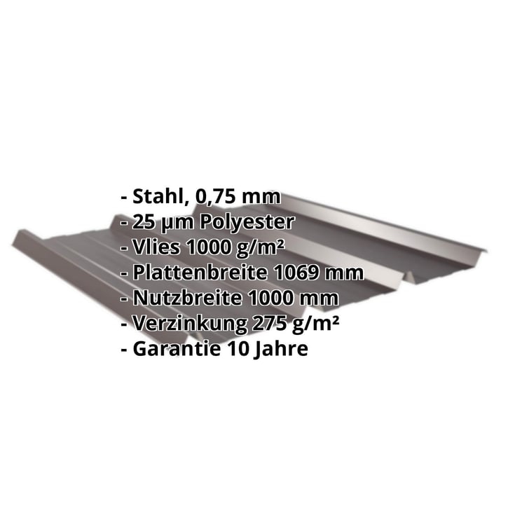 Trapezblech 45/333 | Dach | Anti-Tropf 1000 g/m² | Stahl 0,75 mm | 25 µm Polyester | 8017 - Schokoladenbraun #2
