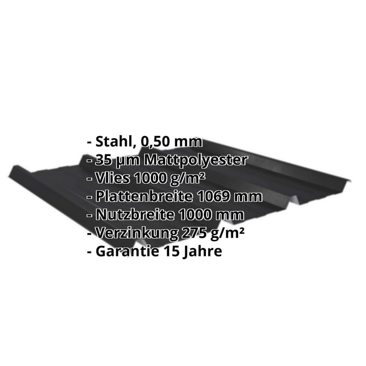 Trapezblech 45/333 | Dach | Anti-Tropf 1000 g/m² | Stahl 0,50 mm | 35 µm Mattpolyester | 33 - Schwarz #2