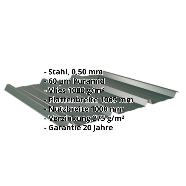 Trapezblech 45/333 | Dach | Anti-Tropf 1000 g/m² | Stahl 0,50 mm | 60 µm Puramid | 6005 - Moosgrün #2