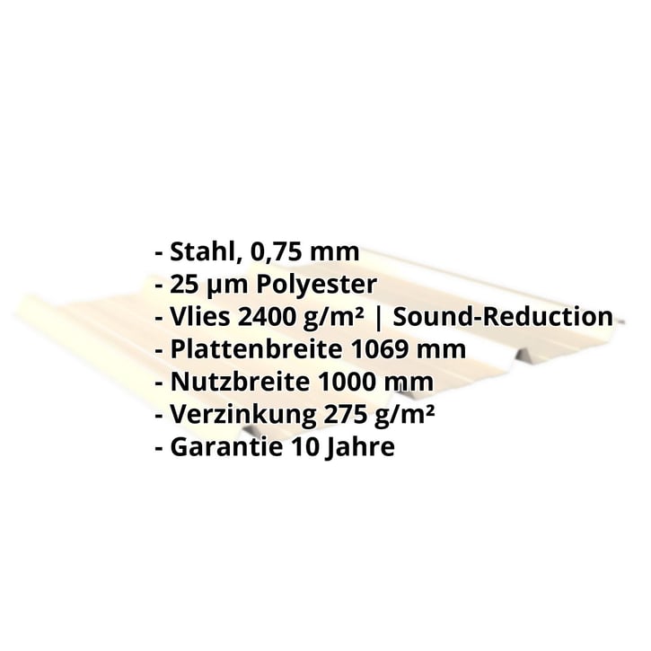 Trapezblech 45/333 | Dach | Anti-Tropf 2400 g/m² | Stahl 0,75 mm | 25 µm Polyester | 1015 - Hellelfenbein #2