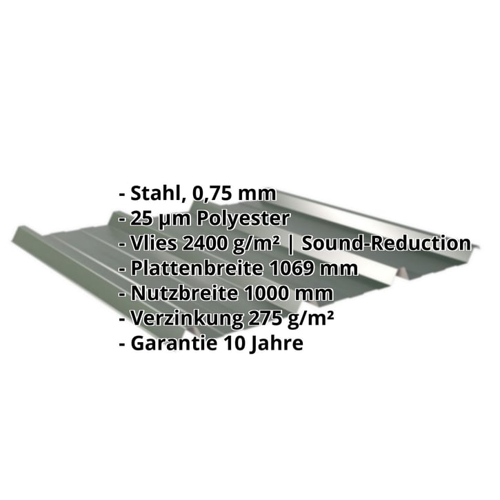 Trapezblech 45/333 | Dach | Anti-Tropf 2400 g/m² | Stahl 0,75 mm | 25 µm Polyester | 6020 - Chromoxidgrün #2