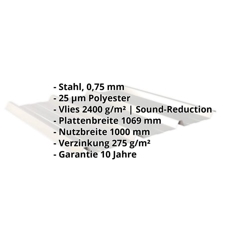 Trapezblech 45/333 | Dach | Anti-Tropf 2400 g/m² | Stahl 0,75 mm | 25 µm Polyester | 9006 - Weißaluminium #2