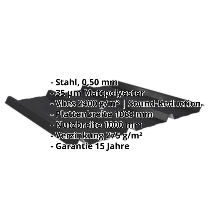 Trapezblech 45/333 | Dach | Anti-Tropf 2400 g/m² | Stahl 0,50 mm | 35 µm Mattpolyester | 33 - Schwarz #2