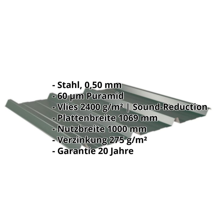 Trapezblech 45/333 | Dach | Anti-Tropf 2400 g/m² | Stahl 0,50 mm | 60 µm Puramid | 6005 - Moosgrün #2