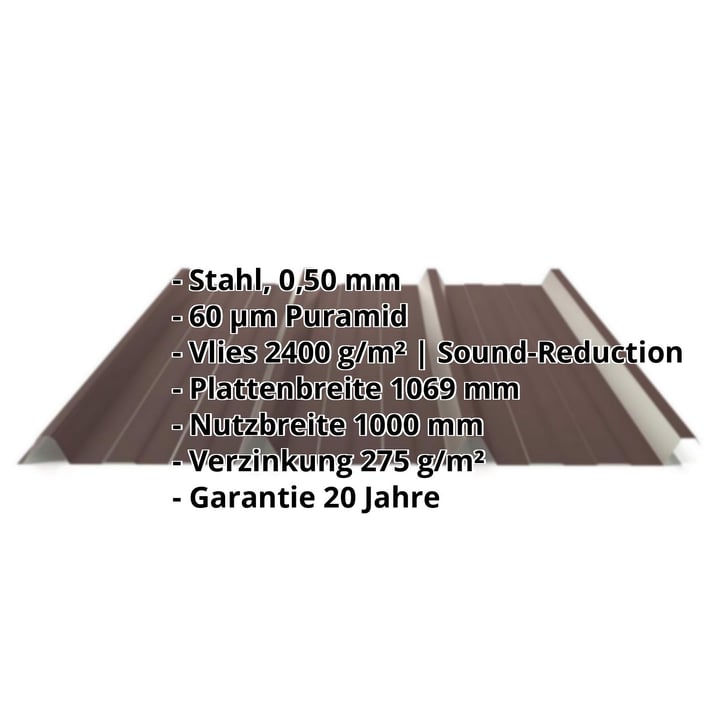Trapezblech 45/333 | Dach | Anti-Tropf 2400 g/m² | Stahl 0,50 mm | 60 µm Puramid | 8017 - Schokoladenbraun #2