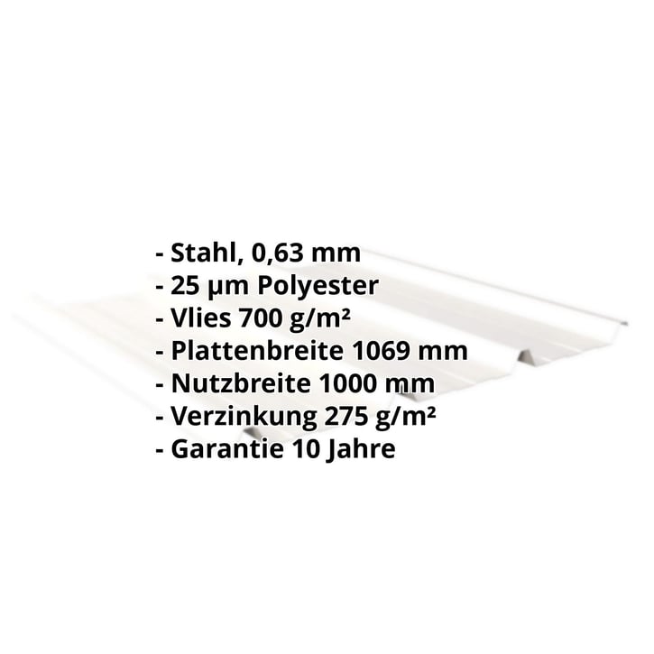 Trapezblech 45/333 | Dach | Anti-Tropf 700 g/m² | Stahl 0,63 mm | 25 µm Polyester | 9010 - Reinweiß #2