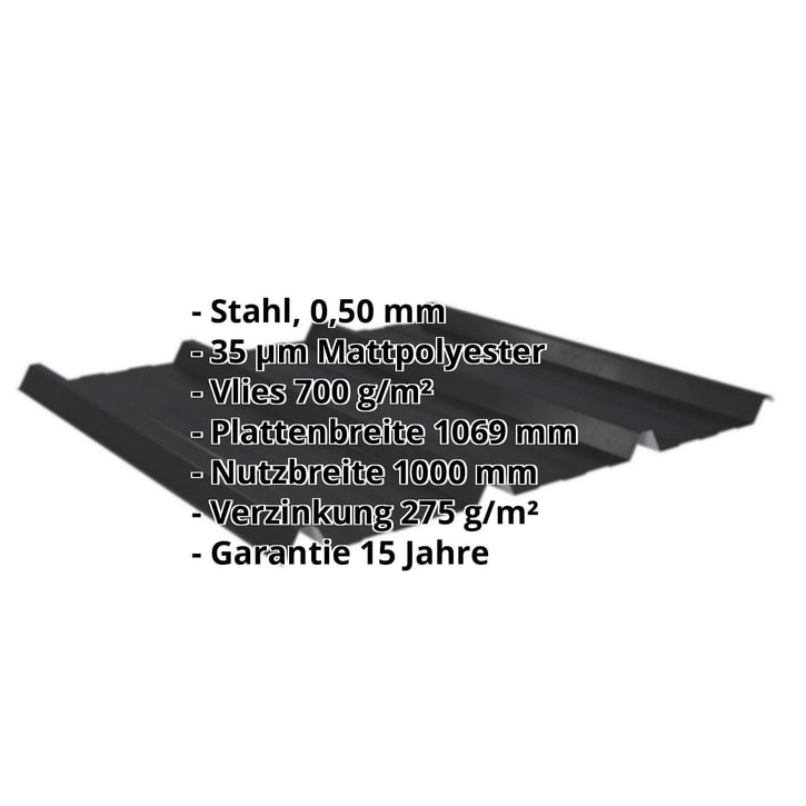 Trapezblech 45/333 | Dach | Anti-Tropf 700 g/m² | Stahl 0,50 mm | 35 µm Mattpolyester | 33 - Schwarz #2