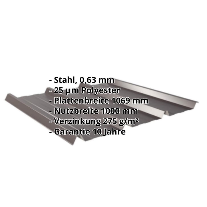 Trapezblech 45/333 | Dach | Stahl 0,63 mm | 25 µm Polyester | 8017 - Schokoladenbraun #2