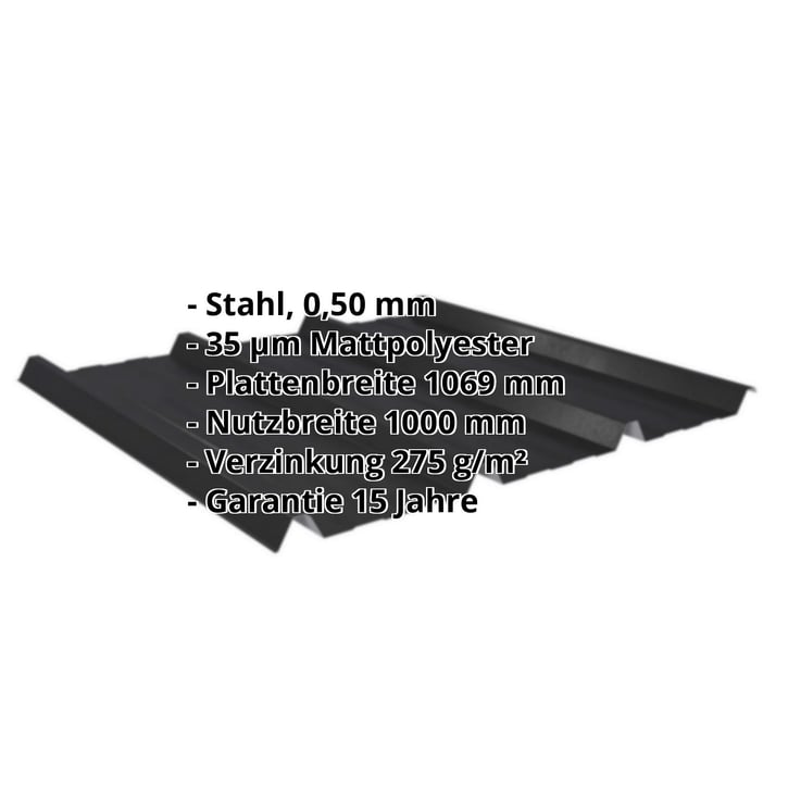 Trapezblech 45/333 | Dach | Stahl 0,50 mm | 35 µm Mattpolyester | 33 - Schwarz #2